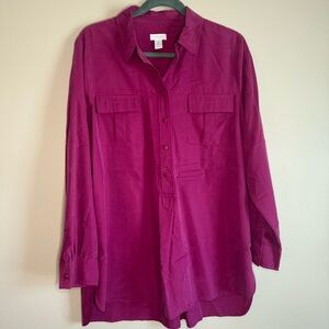Chico's 2 Modal Burgundy/Magenta pink Color Button-Up Long sleeves Top Shirt